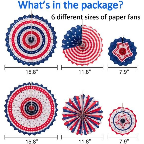 29-Piece Patriotic Party Decor Set – Red, White & Blue Fans, Poms, Banners - Picture 3 of 7